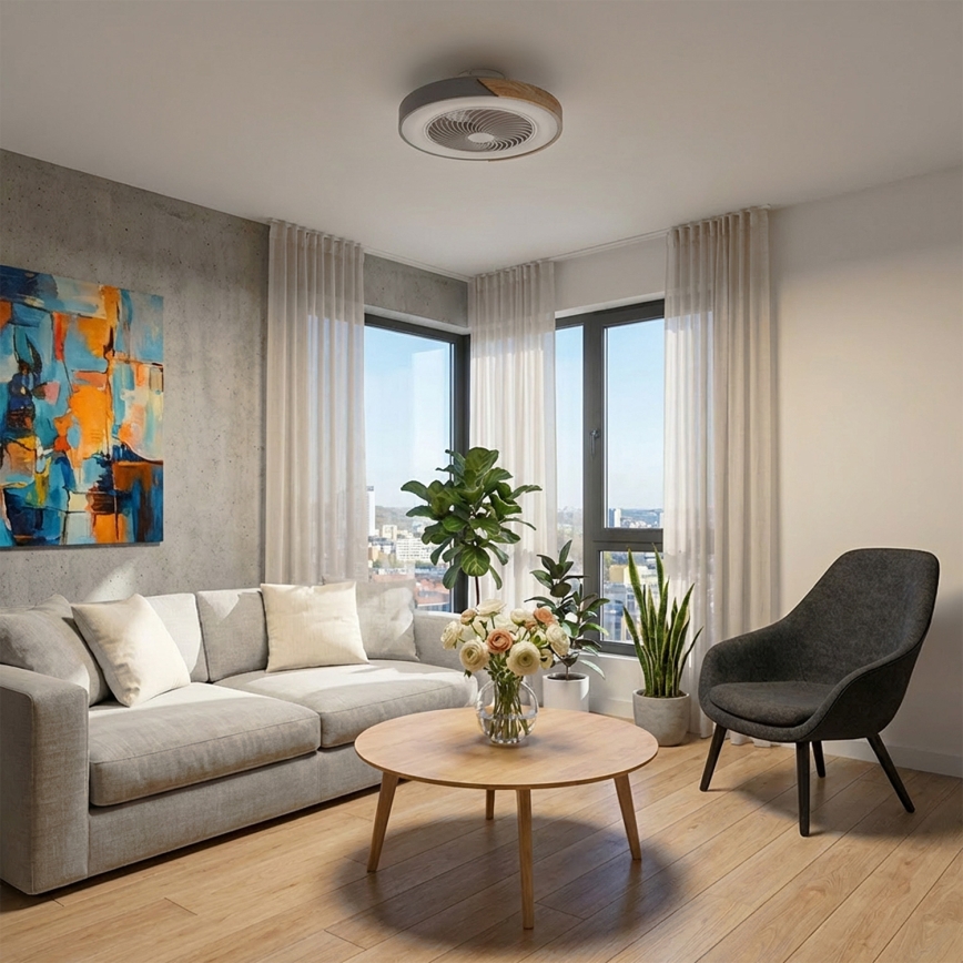 Brilagi - LED dimmelhető mennyezeti lámpa ventilátorral LED/38W/230V 3000-6500K átm. 50 cm szürke/tölgy + távirányító