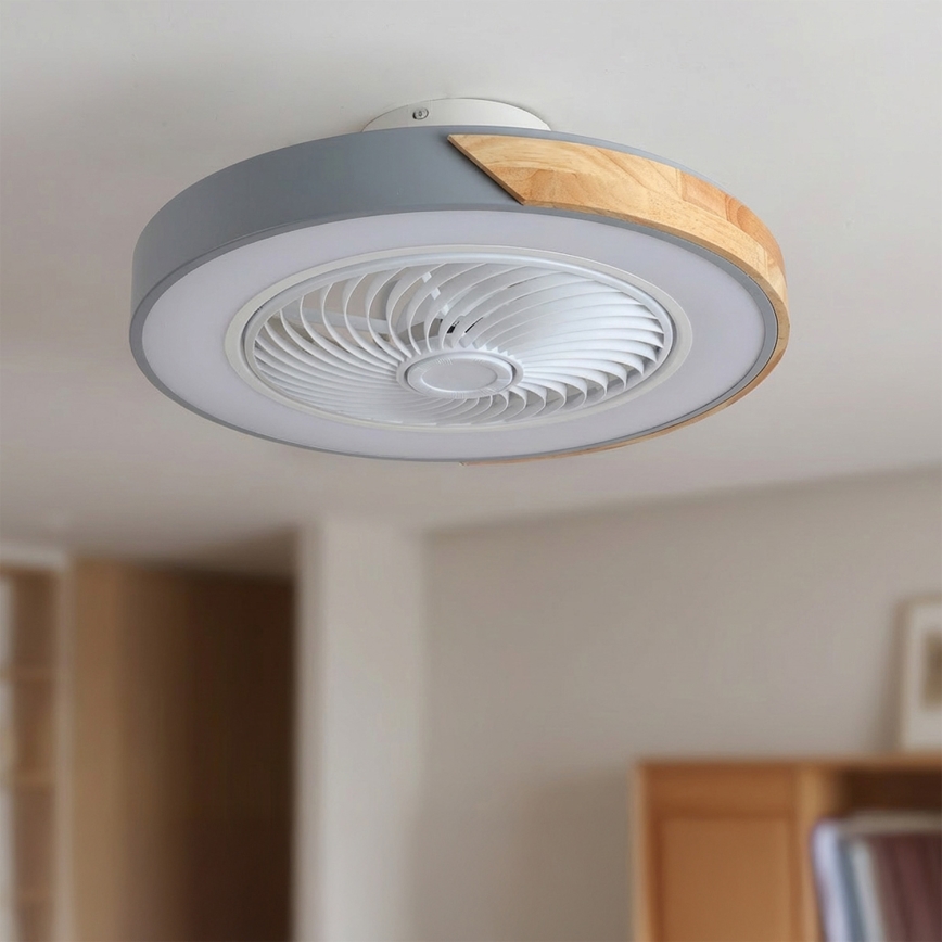 Brilagi - LED dimmelhető mennyezeti lámpa ventilátorral LED/38W/230V 3000-6500K átm. 50 cm szürke/tölgy + távirányító