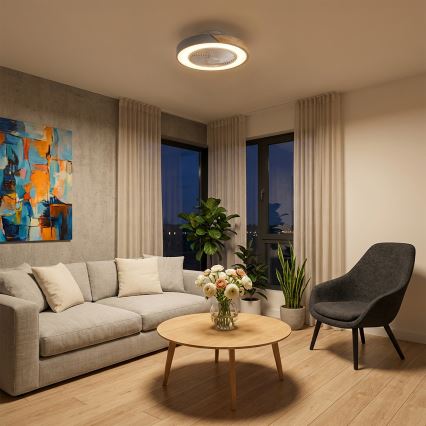 Brilagi - LED dimmelhető mennyezeti lámpa ventilátorral LED/38W/230V 3000-6500K átm. 50 cm szürke/tölgy + távirányító