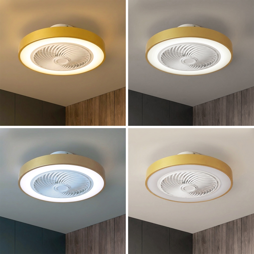 Brilagi - Fényerőszabályozható LED mennyezeti lámpa ventilátorral LED/38W/230V 3000-6500K Ø 50 cm arany + távirányító