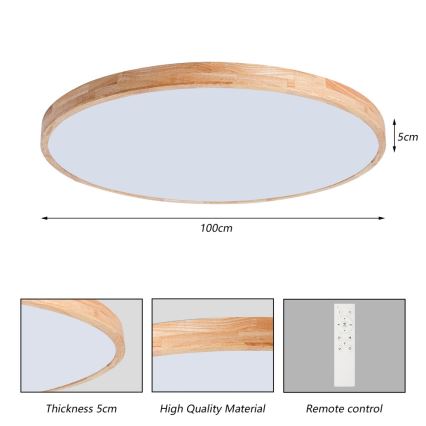 Brilagi - Dimmelhető LED mennyezeti lámpatest WOODLINE LED/128W/230V 3000-6000K tölgy, átmérő 100 cm + távirányító