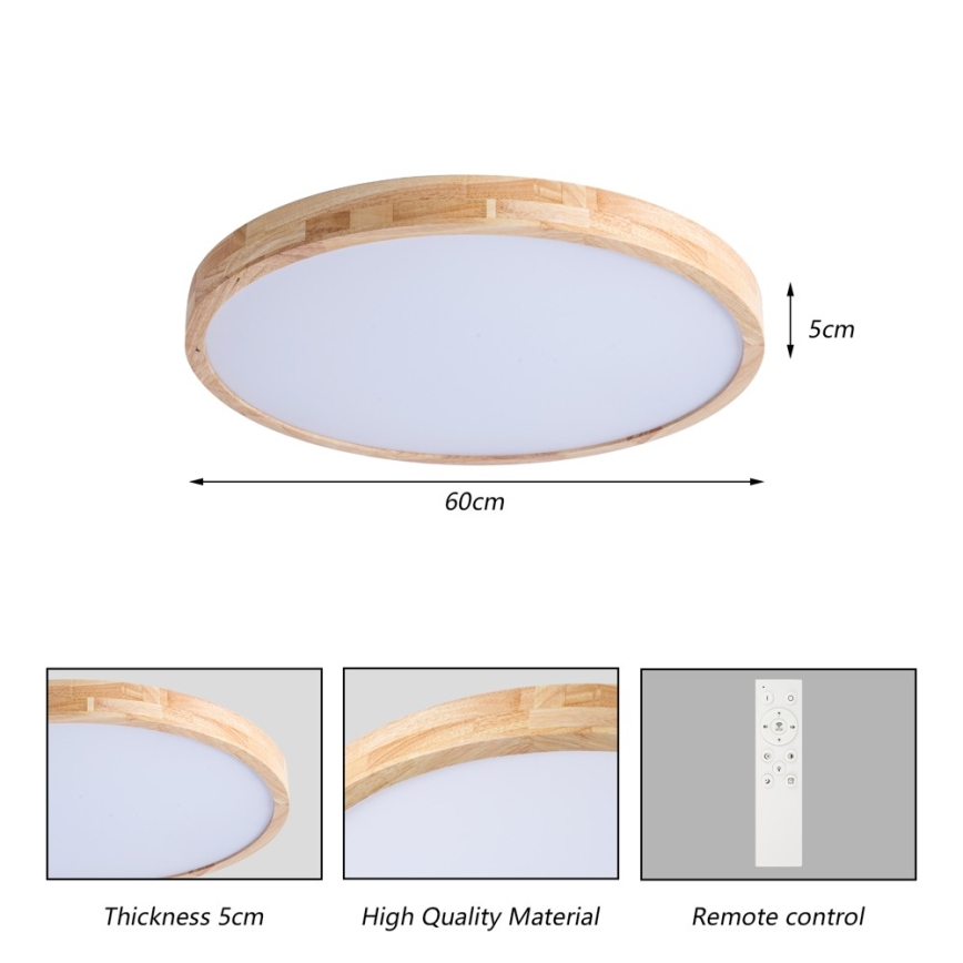Brilagi - fényerőszabályozható mennyezeti lámpatest WOODLINE LED/72W/230V 3000-6000K tölgy átm. 60 cm + távirányító