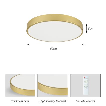 Brilagi - Dimmelhető LED mennyezeti lámpa POOL LED/60W/230V 3000-6000K, átmérő 60 cm, arany + távirányító