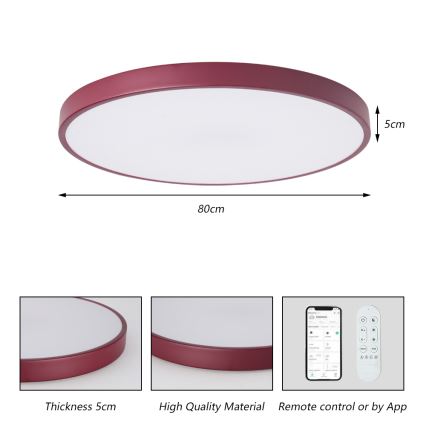 Brilagi - LED dimmelhető POOL SMART lámpatest, 100 W, 230 V, Ø 80 cm, Tuya Wi‑Fi + távirányító, bordó