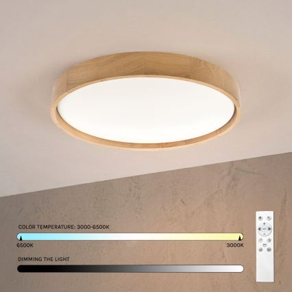 Brilagi - LED fényerőszabályozható mennyezeti lámpatest MANAROLA REMOTE LED/36W/230V 3000-6500K átm. 51 cm tölgy + távirányító