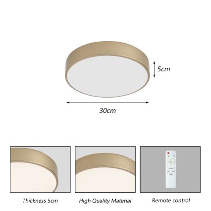 Brilagi - LED dimmelhető mennyezeti lámpa POOL LED/36W/230V 3000-6000K Ø 30 cm aranyszínű + távirányító