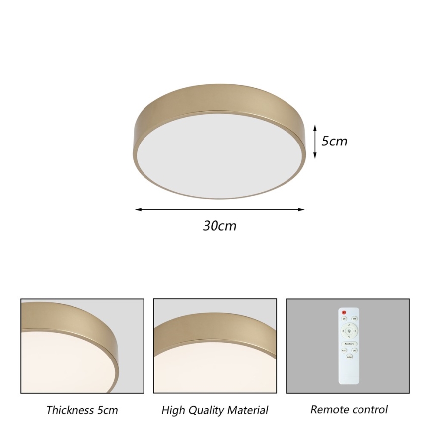 Brilagi - LED dimmelhető mennyezeti lámpa POOL LED/36W/230V 3000-6000K Ø 30 cm aranyszínű + távirányító