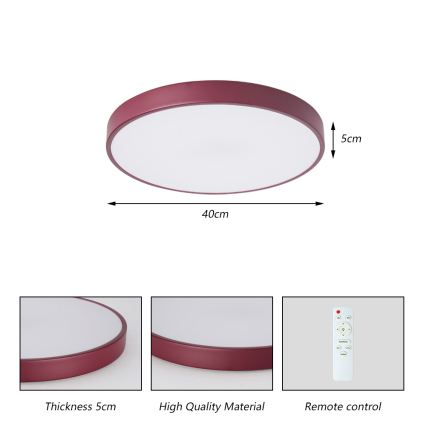 Brilagi - LED dimmelhető mennyezeti lámpatest POOL LED/48W/230V 3000-6000K átm. 40 cm bordó + távirányító