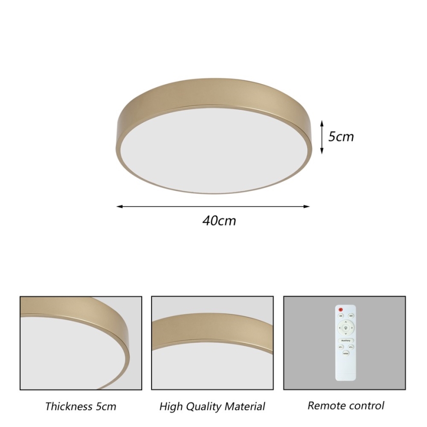 Brilagi - Fényerőszabályozható LED mennyezeti lámpa POOL LED/48W/230V 3000-6000K átm. 40 cm arany + távirányító