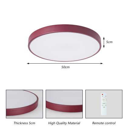 Brilagi - Dimmelhető LED mennyezeti lámpa POOL LED/60W/230V 3000-6000K átm. 50 cm bordó + távirányító