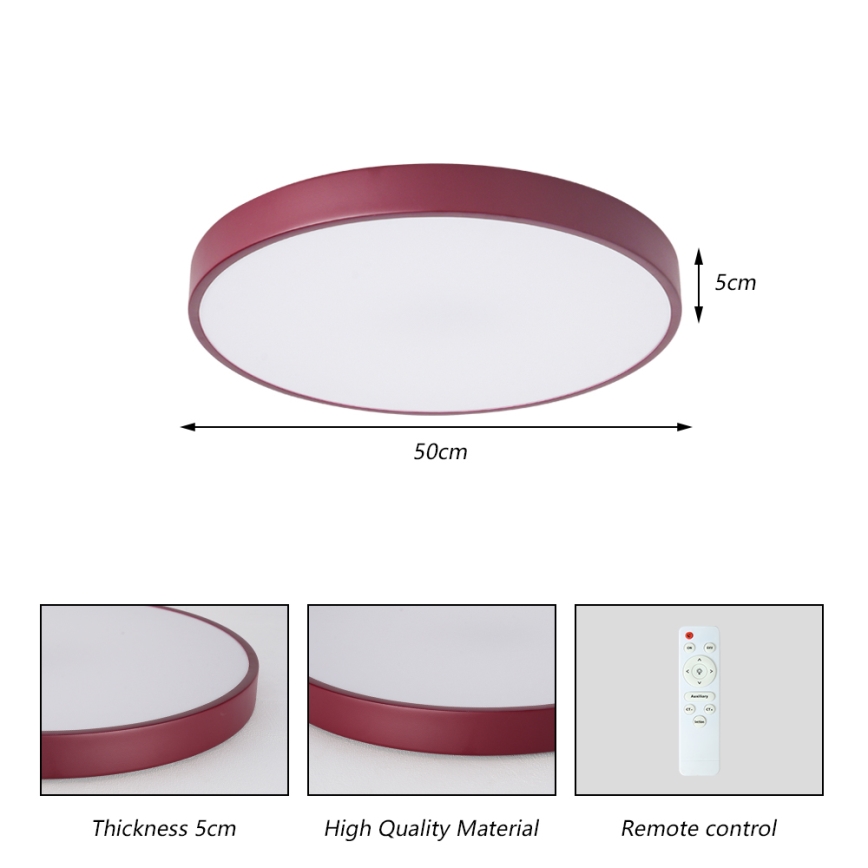 Brilagi - Dimmelhető LED mennyezeti lámpa POOL LED/60W/230V 3000-6000K átm. 50 cm bordó + távirányító