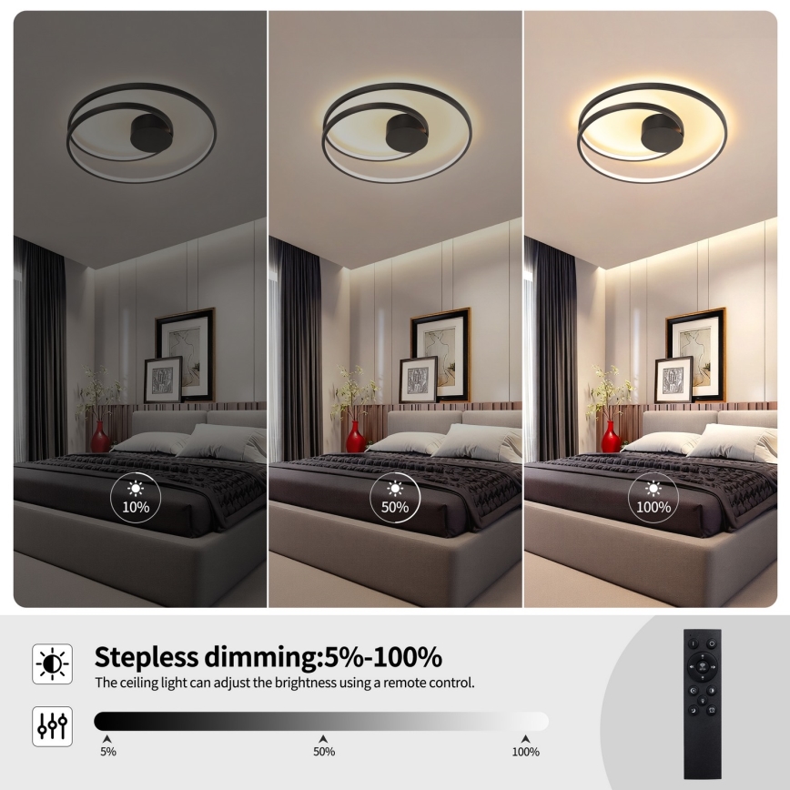 Brilagi - LED fényerőszabályozható mennyezeti lámpatest TWISTER LED/48W/230V 3000–6000K Ø 50 cm fekete + távirányító