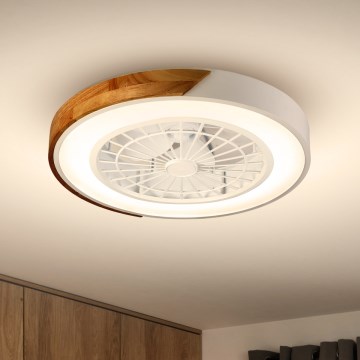 Brilagi - LED dimmelhető mennyezeti lámpa ventilátorral LED/30W/230V 3000-6500K fehér/tölgy + távirányító