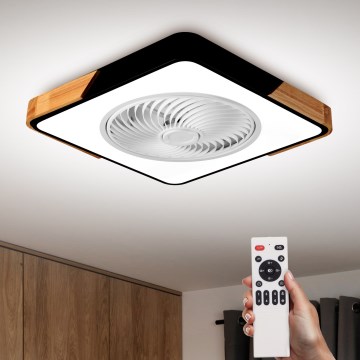 Brilagi - LED dimmelhető mennyezeti lámpa ventilátorral LED/30W/230V 3000-6500K fekete/dub + távirányító