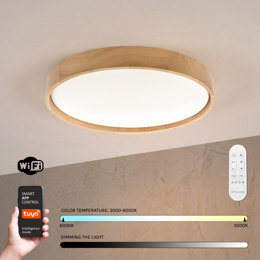 Brilagi - LED-dimmelhető mennyezeti lámpa MANAROLA SMART LED/36W/230V 3000–6000K Wi-Fi Tuya Beacon átm. 51 cm tölgy + távirányító