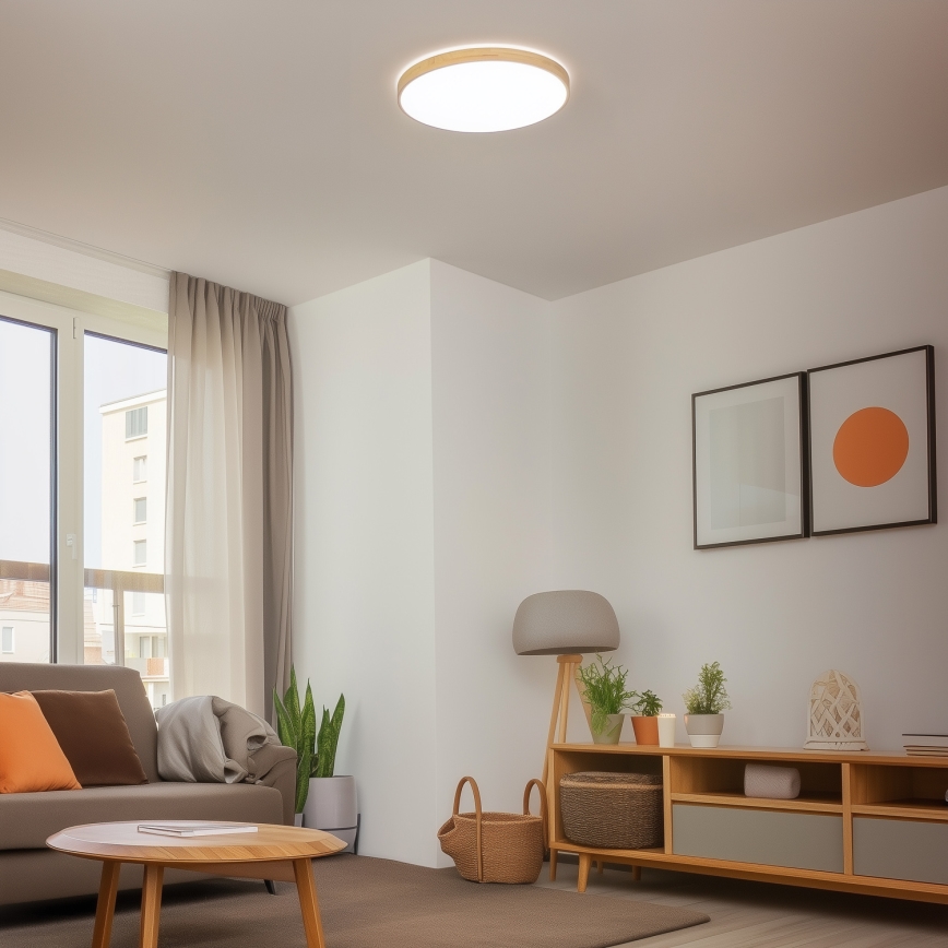 Brilagi - PINE dimmelhető LED mennyezeti lámpa LED/60W/230V fa Ø 52 cm 3000–6500 K + távirányítóval