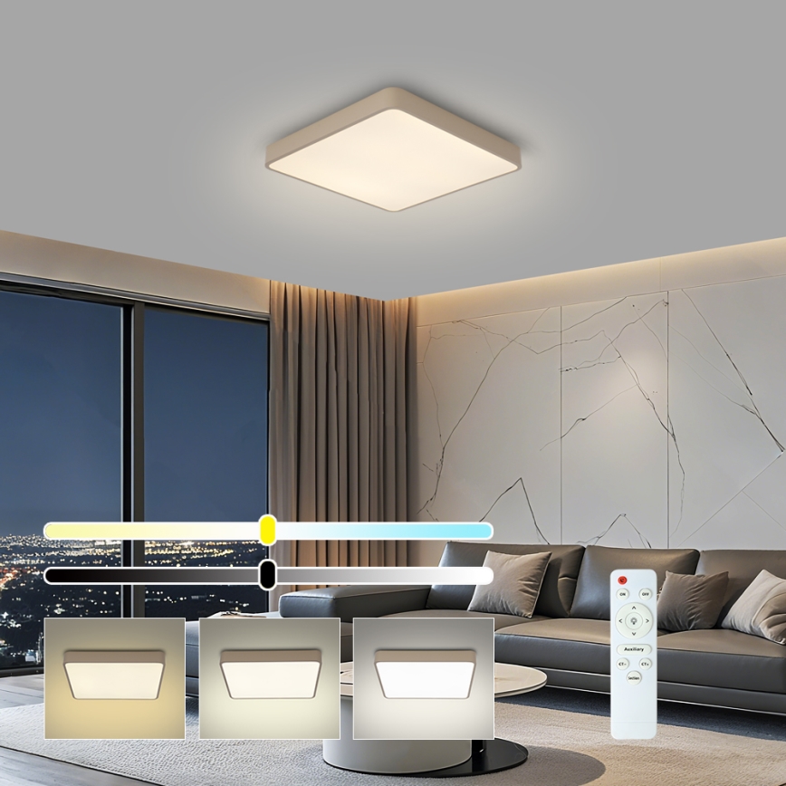 Brilagi - Dimmelhető LED mennyezeti lámpatest POOL LED/36W/230V 3000-6000K 40x40 cm bézs + távirányítóval