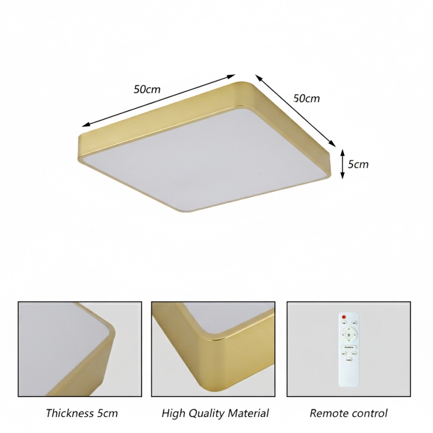 Brilagi - LED fényerőszabályozható mennyezeti lámpatest POOL LED/48W/230V 3000-6000K 50x50 cm aranyszínű + távirányító