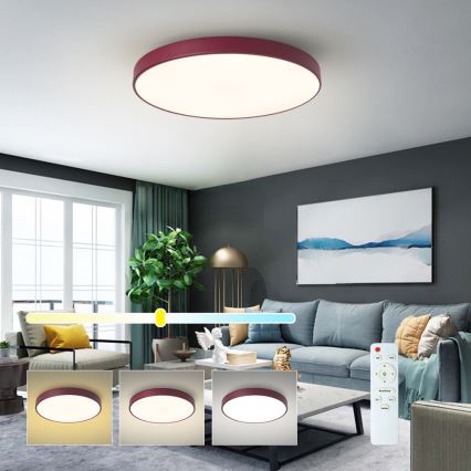 Brilagi - Fényerőszabályozható POOL mennyezeti LED lámpatest, LED/60W/230V, 3000-6000K, átmérő 60 cm, bordó + távirányító
