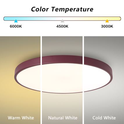 Brilagi - Fényerőszabályozható POOL mennyezeti LED lámpatest, LED/60W/230V, 3000-6000K, átmérő 60 cm, bordó + távirányító
