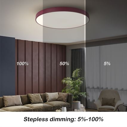 Brilagi - Fényerőszabályozható POOL mennyezeti LED lámpatest, LED/60W/230V, 3000-6000K, átmérő 60 cm, bordó + távirányító