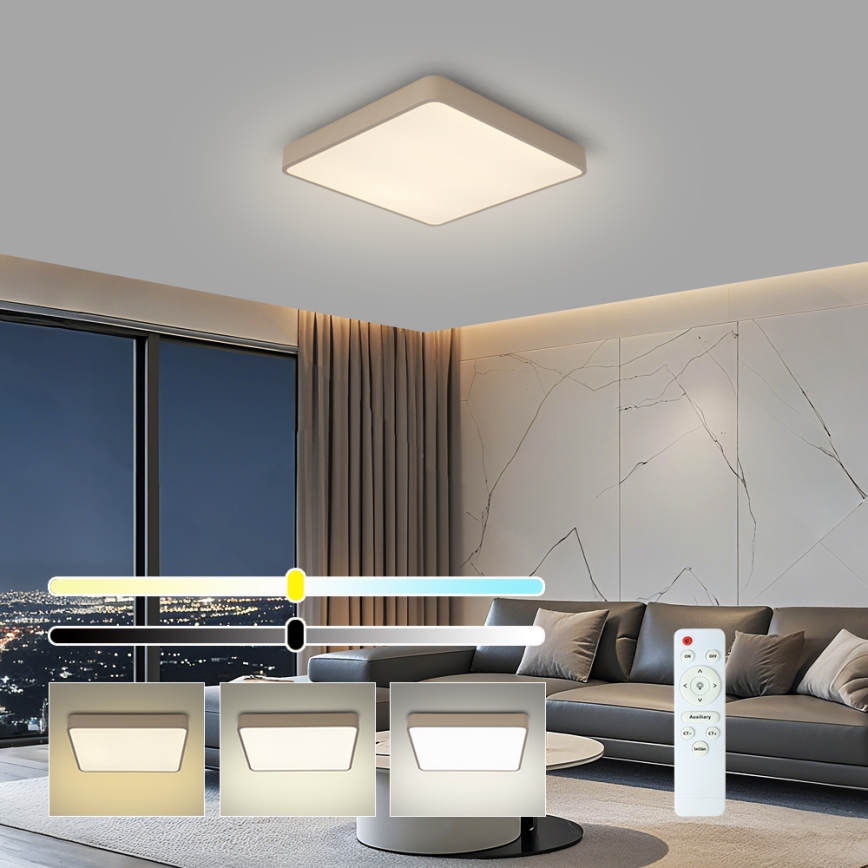 Brilagi - LED fényerőszabályozható mennyezeti lámpatest POOL SQUARE LED/48W/230V 3000-6000K 50x50 cm bézs + távirányító