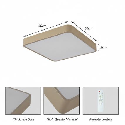 Brilagi - LED fényerőszabályozható mennyezeti lámpatest POOL SQUARE LED/48W/230V 3000-6000K 50x50 cm bézs + távirányító