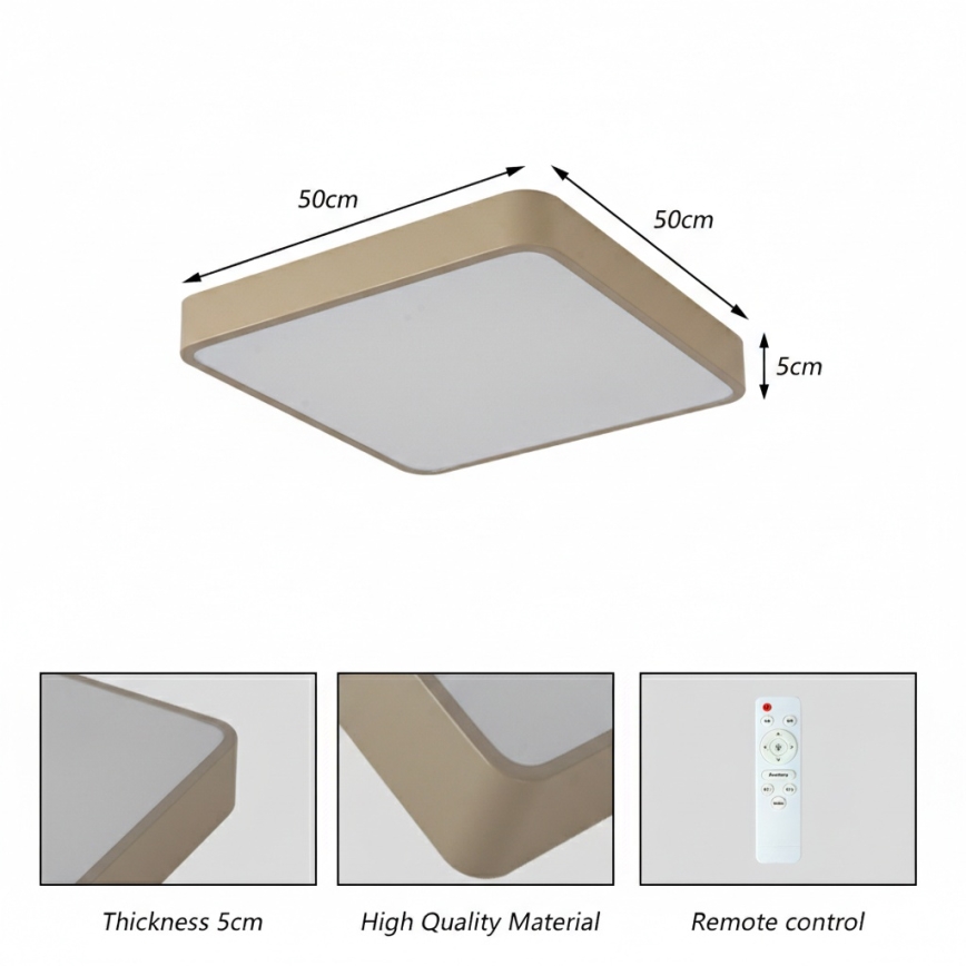 Brilagi - LED fényerőszabályozható mennyezeti lámpatest POOL SQUARE LED/48W/230V 3000-6000K 50x50 cm bézs + távirányító