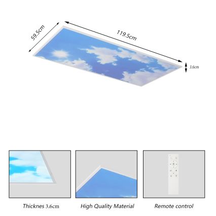 Brilagi - LED fényerőszabályozható mennyezeti lámpatest SLIMFRAME SKY LED/80W/230V 120x60 cm 3000-6000K ezüst/kék + távirányító