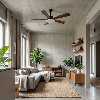 Brilagi - LED dimmelhető mennyezeti ventilátor LED/34W/230V 132 cm fekete/barna + távirányító