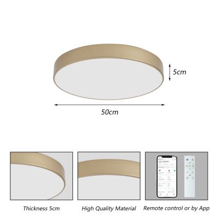 Brilagi - Dimmelhető LED mennyezeti lámpatest POOL SMART LED/60W/230V 3000-6000K Ø 50 cm Wi‑Fi Tuya arany + távirányító