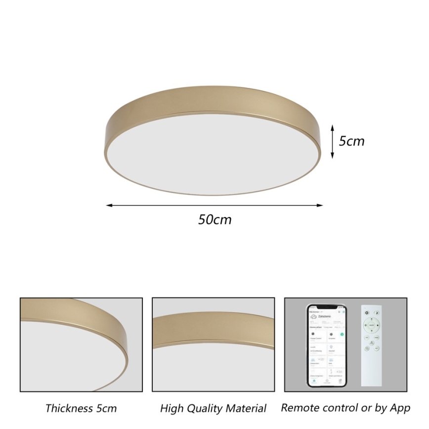 Brilagi - Dimmelhető LED mennyezeti lámpatest POOL SMART LED/60W/230V 3000-6000K Ø 50 cm Wi‑Fi Tuya arany + távirányító