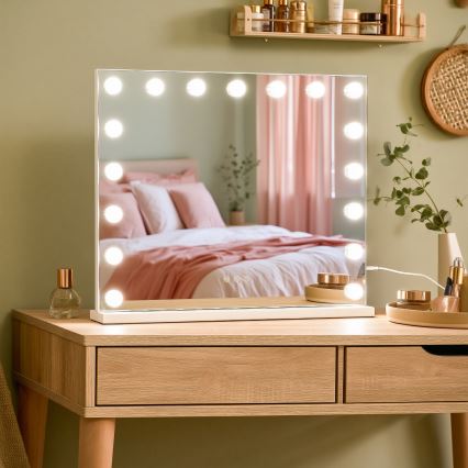 BRILAGI - LED fényerőszabályzós sminktükör HOLLYWOOD LED/15W/230V CCT + 2x USB 60x50 cm fehér
