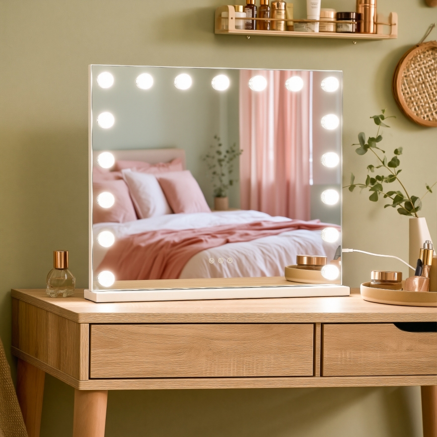 BRILAGI - LED fényerőszabályzós sminktükör HOLLYWOOD LED/15W/230V CCT + 2x USB 60x50 cm fehér