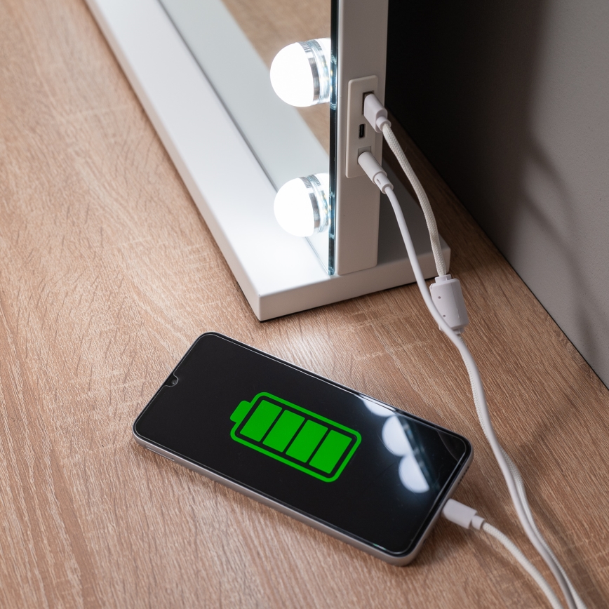 BRILAGI - LED fényerőszabályzós sminktükör HOLLYWOOD LED/15W/230V CCT + 2x USB 60x50 cm fehér