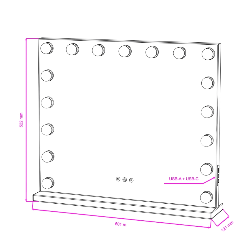 BRILAGI - LED fényerőszabályzós sminktükör HOLLYWOOD LED/15W/230V CCT + 2x USB 60x50 cm fehér