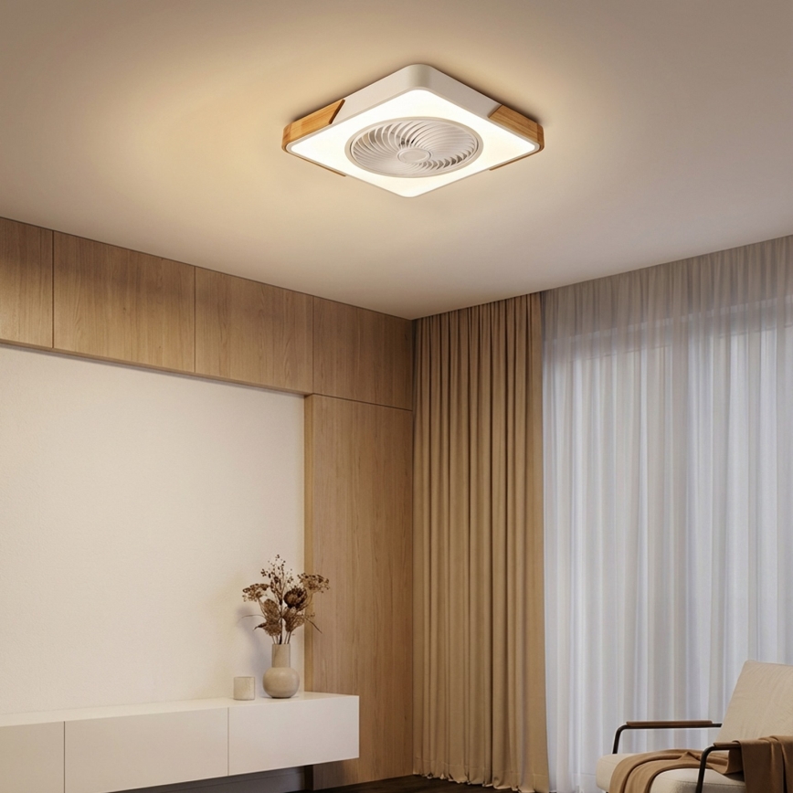 Brilagi - LED Dimmelhető mennyezeti lámpatest ventilátorral LED/30W/230V 3000-6500K fehér/tölgy + távirányító