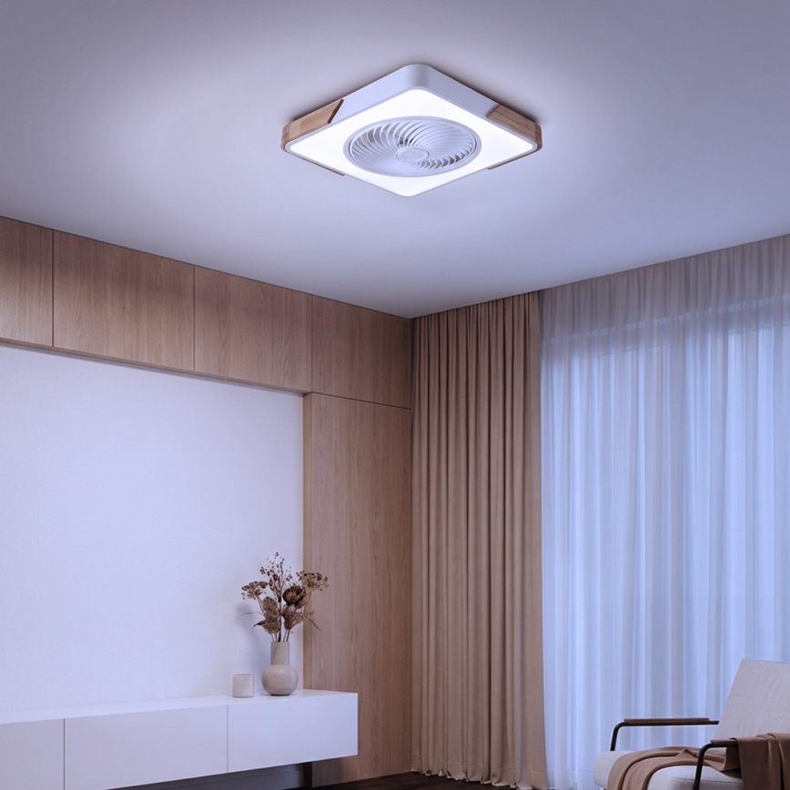 Brilagi - LED Dimmelhető mennyezeti lámpatest ventilátorral LED/30W/230V 3000-6500K fehér/tölgy + távirányító