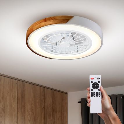 Brilagi - LED dimmelhető mennyezeti lámpa ventilátorral LED/30W/230V 3000-6500K átm. 50 cm fehér/tölgy + távirányító