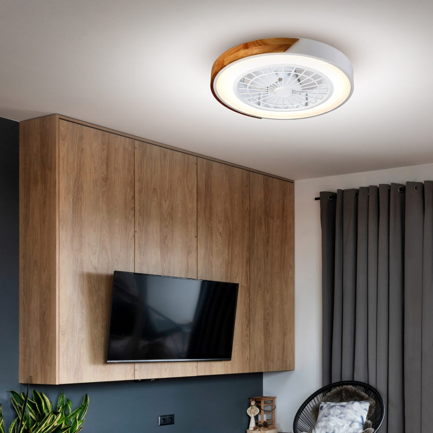 Brilagi - LED dimmelhető mennyezeti lámpa ventilátorral LED/30W/230V 3000-6500K átm. 50 cm fehér/tölgy + távirányító
