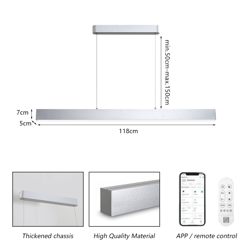 Brilagi - LED Dimmerelhető csillár kábel SLEEKLINE SMART LED/40W/230V 3000-6000K Wi-Fi Tuya ezüst + távirányító