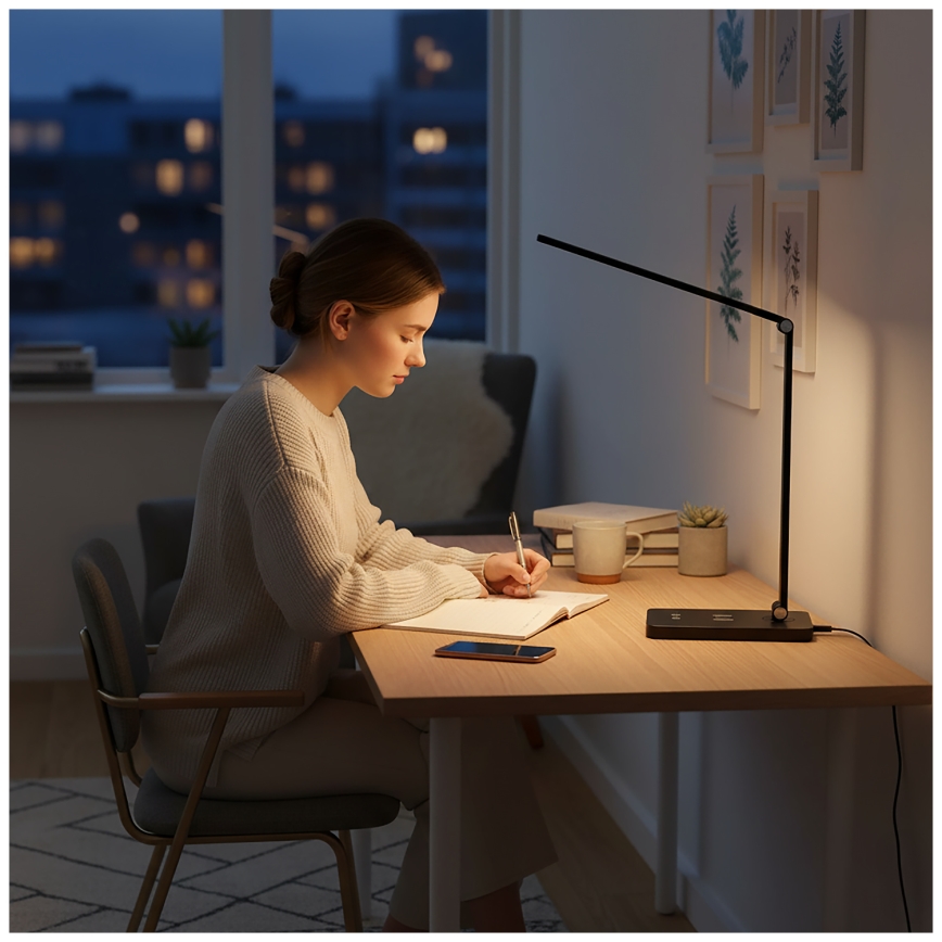 Brilagi - LED-dimmelhető érintésvezérelt asztali lámpa QI MODO CHARGE LED/7W/5V 3000/4000/6000K fekete