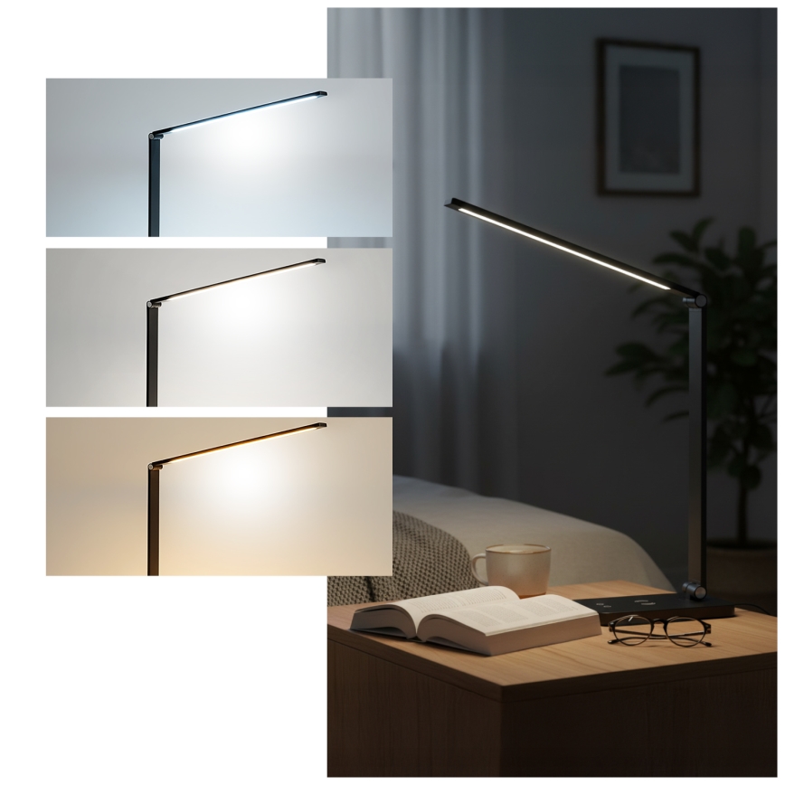 Brilagi - LED-dimmelhető érintésvezérelt asztali lámpa QI MODO CHARGE LED/7W/5V 3000/4000/6000K fekete