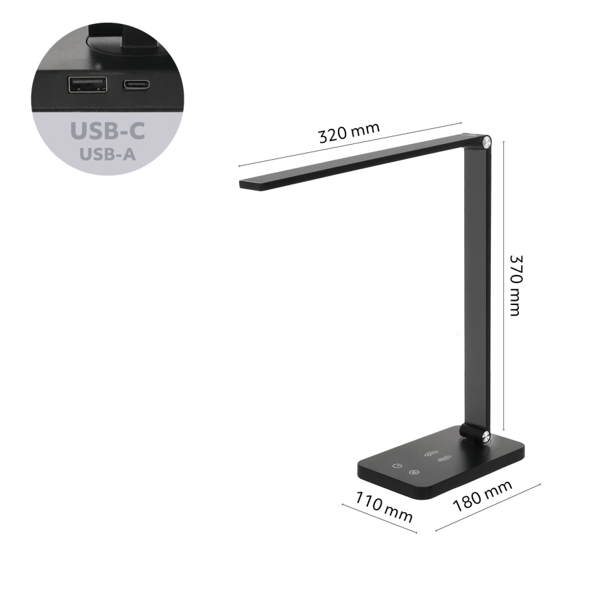 Brilagi - LED-dimmelhető érintésvezérelt asztali lámpa QI MODO CHARGE LED/7W/5V 3000/4000/6000K fekete
