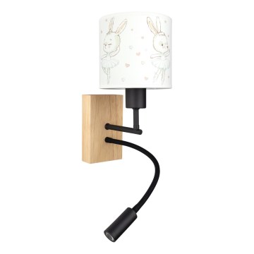 Brilagi - LED-es gyerek hajlítható fali lámpa BOBO WOOD 1xE27/25W/230V + LED/3W tölgy/fekete/fehér/nyuszik