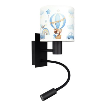 Brilagi - LED-es gyermek flexibilis fali lámpa BOBO 1xE27/25W/230V + LED/3W fekete/fehér/kék/mackós