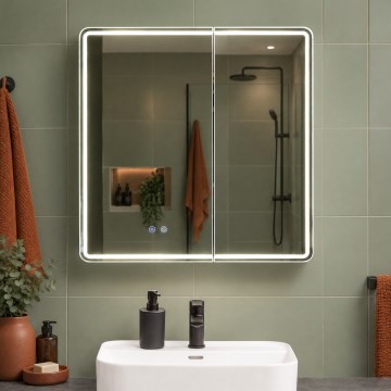 BRILAGI - LED-es tükrös fürdőszobai szekrény beépített világítással NOTO DOUBLE 77x70 cm