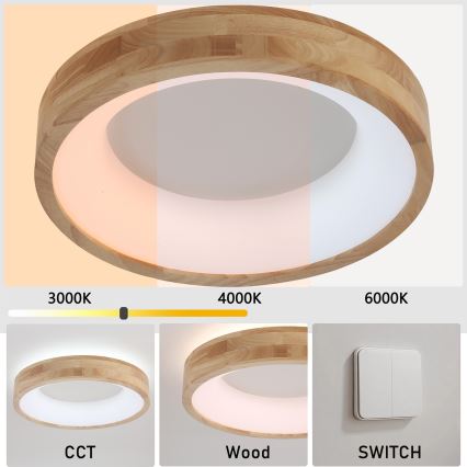 Brilagi - LED mennyezeti lámpa FALCON WOOD LED/30W/230V 3000/4000/6000K átm. 45 cm, fa kivitel