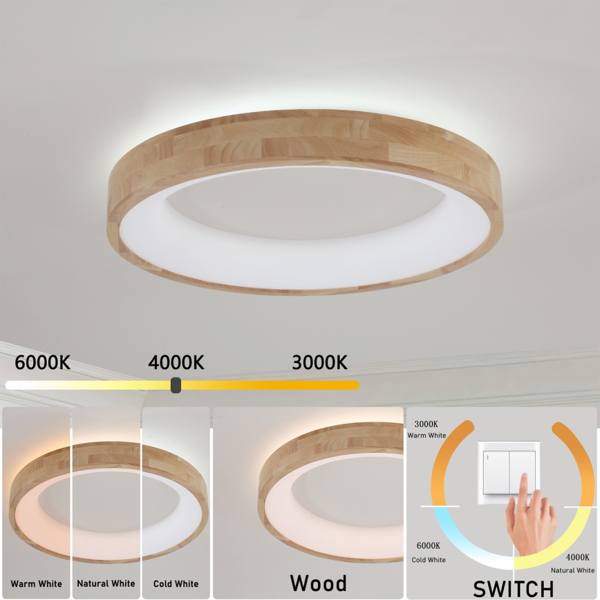 Brilagi - FALCON WOOD LED mennyezeti lámpatest, 40W, 230V, 3000/4000/6000K, Ø 60 cm, fa