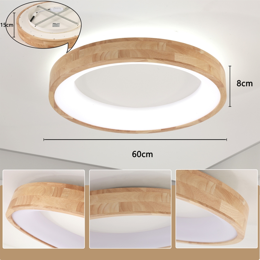 Brilagi - FALCON WOOD LED mennyezeti lámpatest, 40W, 230V, 3000/4000/6000K, Ø 60 cm, fa